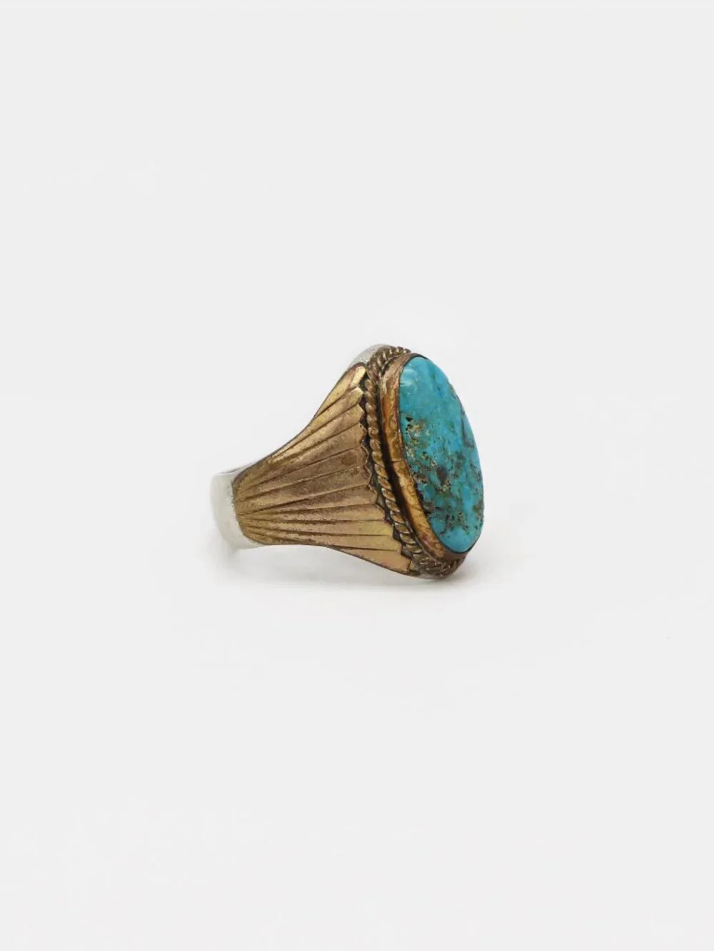 Native American Vintage Gold Sterling Silver Tommy Jackson Turquoise Ring